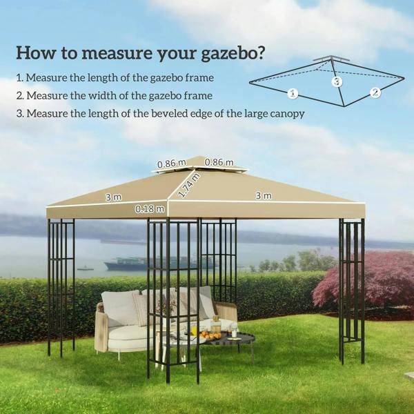 Beige double-tier gazebo top cover canopy replacement roof on gazebo frame