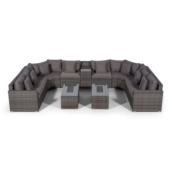 Giardino Santorini U Shape Modular 8 Seat Rattan Sofa Set With Armrest Drinks Cooler & 2 Drinks Cooler Coffee Tables