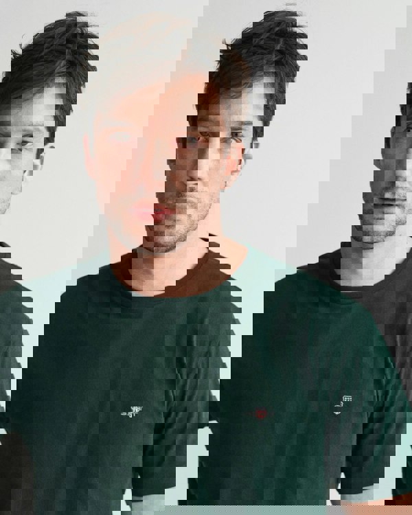 GANT Mens Regular Fit Short Sleeve Shield Logo T-Shirt - 374 Tartan Green