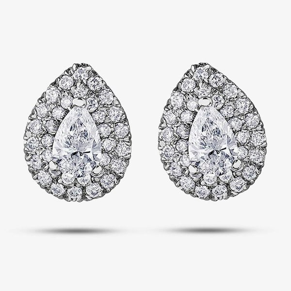 T. H. Baker 18ct White Gold 0.67ct Pear-cut Diamond Halo Cluster Stud Earrings E3787W/67-18
