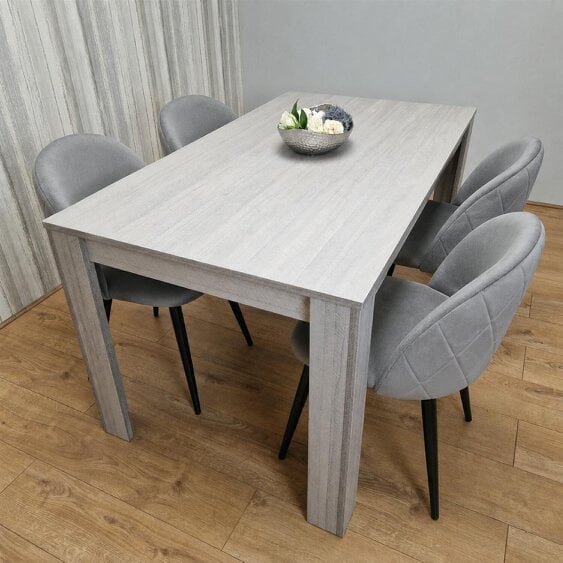 Kosy Koala Light Grey Arrow Pattern Dining Table Set with 4 Grey Velvet Chairs, 117x77x75cm