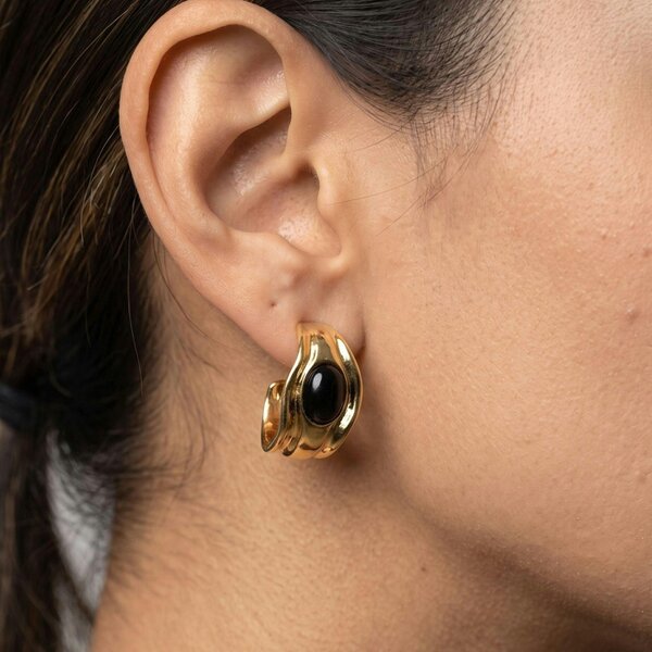 Uchi & Soto Enso Black Stone Molten Gold Hoop Earrings