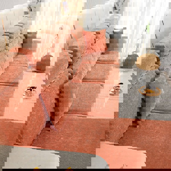 Anyhouz Anyseat Sofa Cover Rustic Orange L-Shape Polyester Chenille Thick Stretchable Cushion For Living Room Head Cushion Large