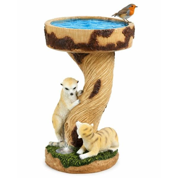 Gardenwize Solar Bird Bath – Meerkat Garden Ornament with LED Light
