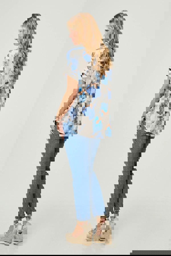 Blue | Floral Cap Sleeve Relaxed Blouse
