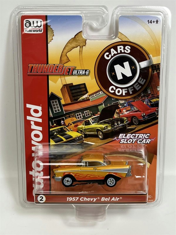 Auto World Slot Cars 1957 Chevy Bel Air Orange Thunderjet Ultra G HO Slot Car SC379-2