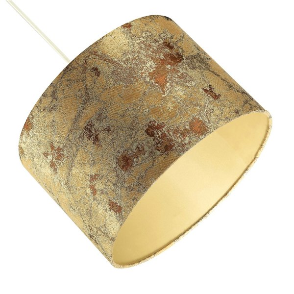 Designer Textured Gold and Burnt Orange Jacquard Fabric Drum Lampshade Image 5