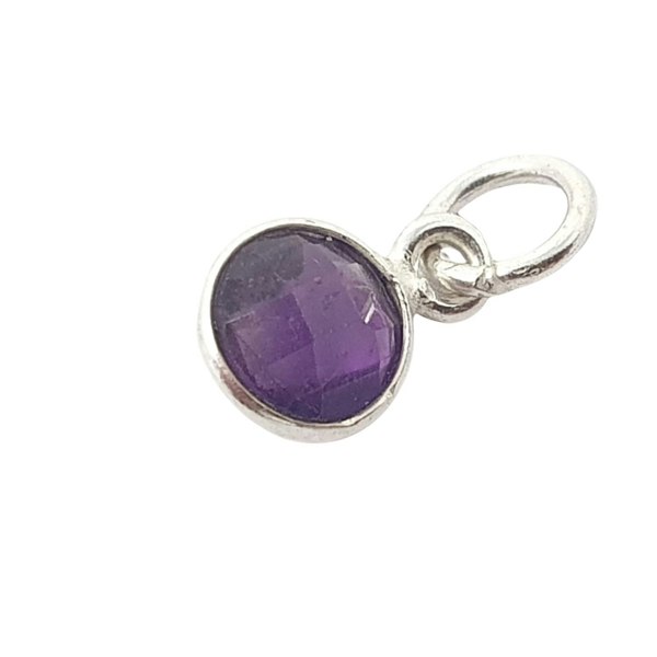 Mini Amethyst February Birthstone Crystal Silver Charm