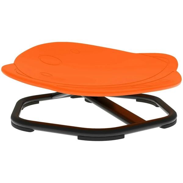 Orange planet-shaped kids swivel chair with curved base for spinning