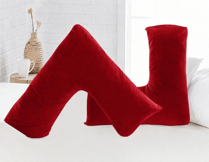Night Zone Microfibre V Pillow – Ultra Soft Back & Neck Support Pillow with Cover or Cover Only - Red