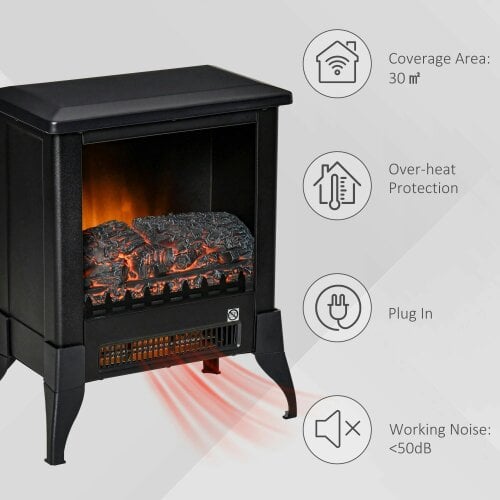 Bobobiy Electric Fireplace Stove, Free Standing Fireplace Heater with Realistic Flame Effect, Dual Power Settings (1800-2000W), Black