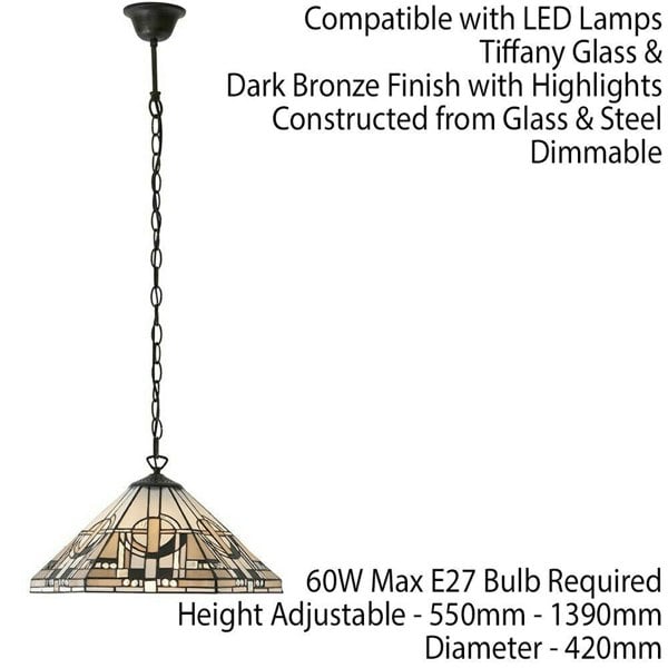 Tiffany Glass Hanging Ceiling Pendant Light Bronze Chain 1 Lamp Shade i00136 Loops