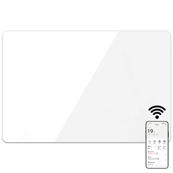 Mylek Radiator Glass Panel Heater White Slimline, Wifi Enabled Smart APP