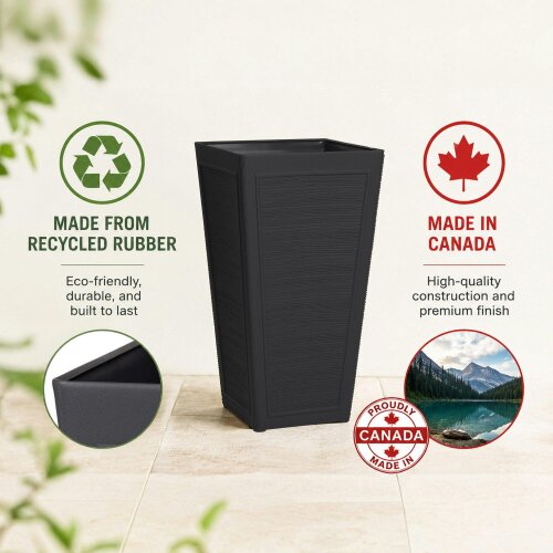 Nicoman Avondale Black Plaster Wood Recycled Rubber Tall Planter Pot
