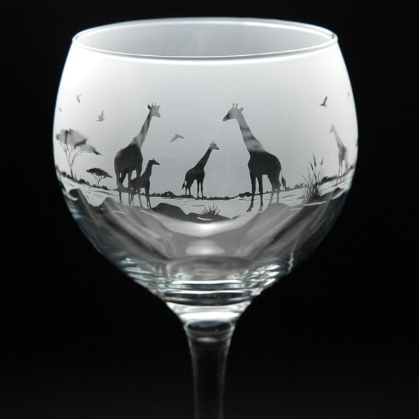 Glyptic Glass Art Giraffe Gin Cocktail Glass - Hand Etched/Engraved Gift