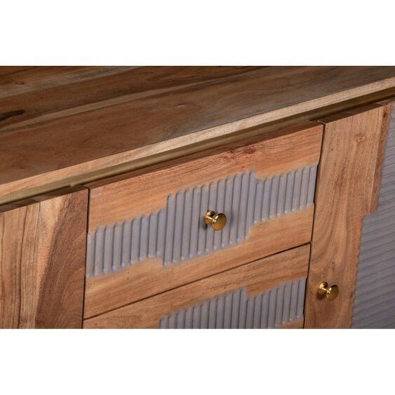 Wyld Haus Idaho Natural Acacia Wood and Brass Sideboard with 3 Drawers and 2 Doors