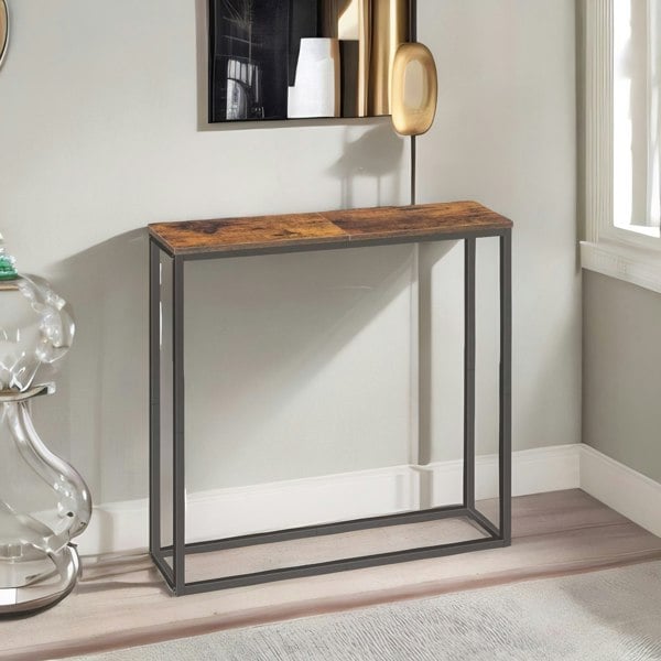 Rafaelo Mobilia Industrial Square Metal Hallway Console Table Rustic Brown
