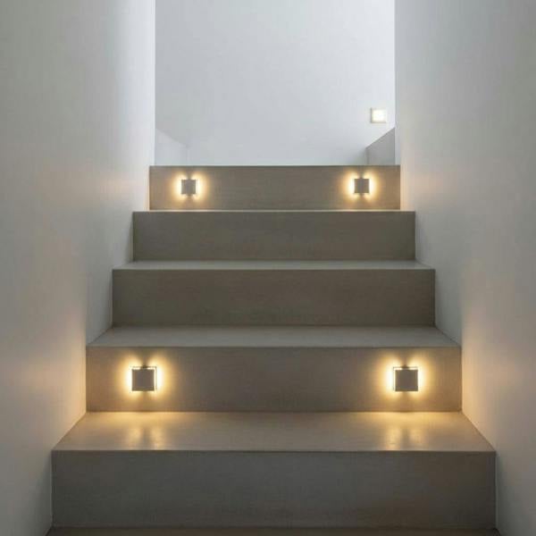 silver interior stair light mounted on modern stairway