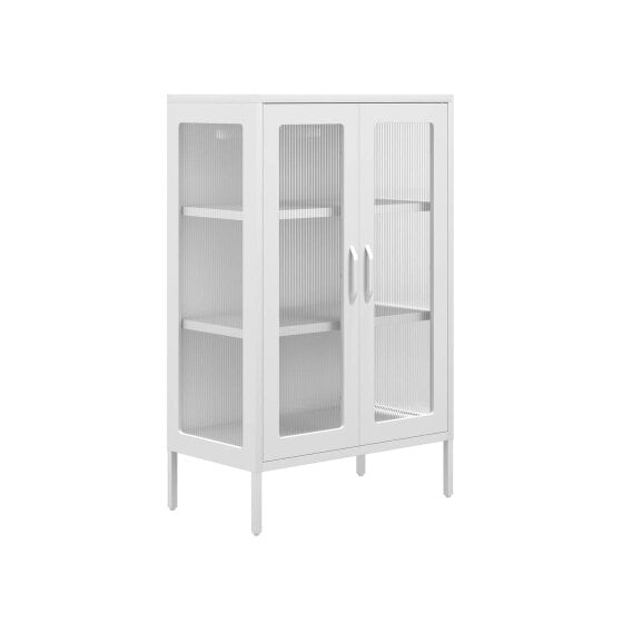 Wyld Haus Bramblewood White Metal Steel Cabinet 2 Glass Door 3 Shelves