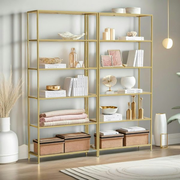 Rafaelo Mobilia 6 Tier Tempered Glass Shelves Unit Gold