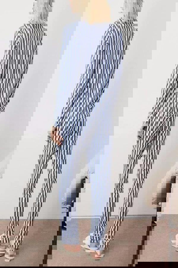 WOVCOR 2-Piece Striped Pattern Polar Fleece Lined Shirt-Pants Knit Pajama Set