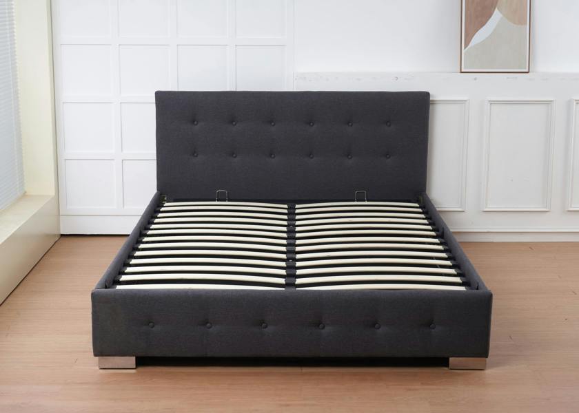 The Oslo Charcoal Linen Tufted Ottoman Bed Frame - Madefor.Living