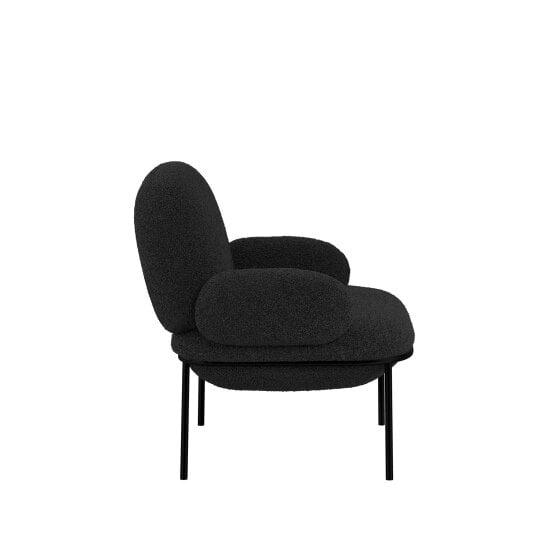 Wyld Haus Tritta Curved Black Sherpa Boucle Accent Chair Black Metal Legs