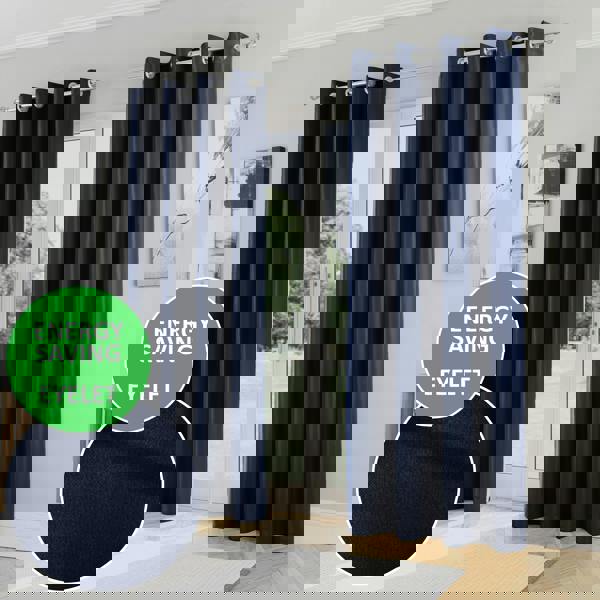 Enhanced Living Navy Plain Supersoft Thermal Room Darkening Eyelet Curtain - Pair for Living Room & Bedrooms