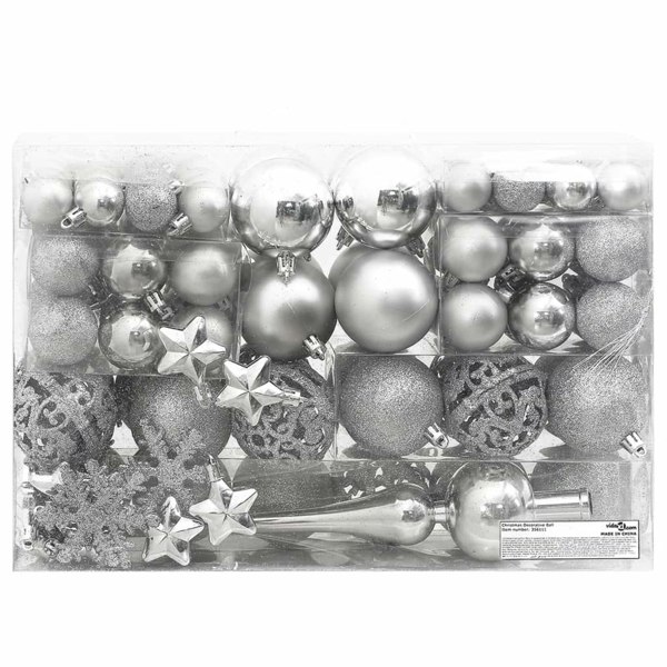 Berkfield 111 Piece Christmas Bauble Set Silver Polystyrene