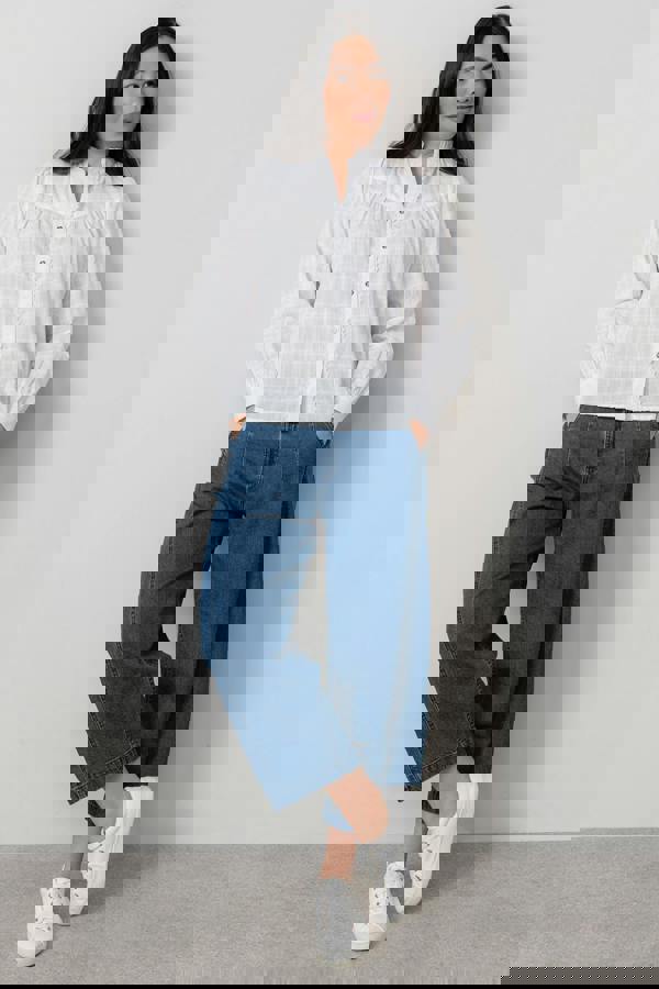 Lily & Me Wayfaring Cotton Check Blouse White