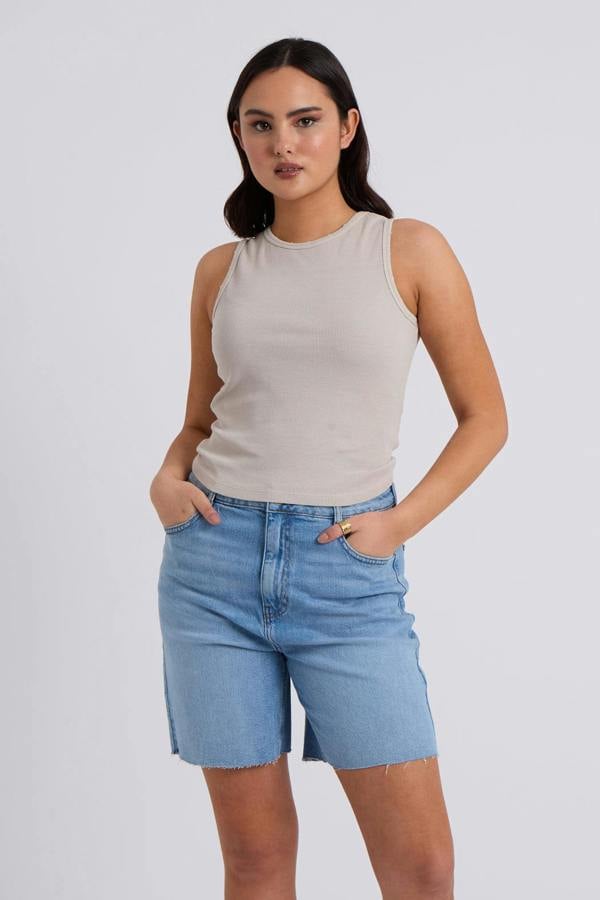 Urban Bliss Neutral Washed Ribbed Racer Vest