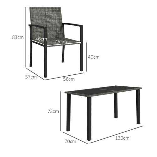 Wyld Haus Pakeri Dark Grey Rattan 4 Seater Outdoor Dining Set With Tempered Glass Table And Chairs