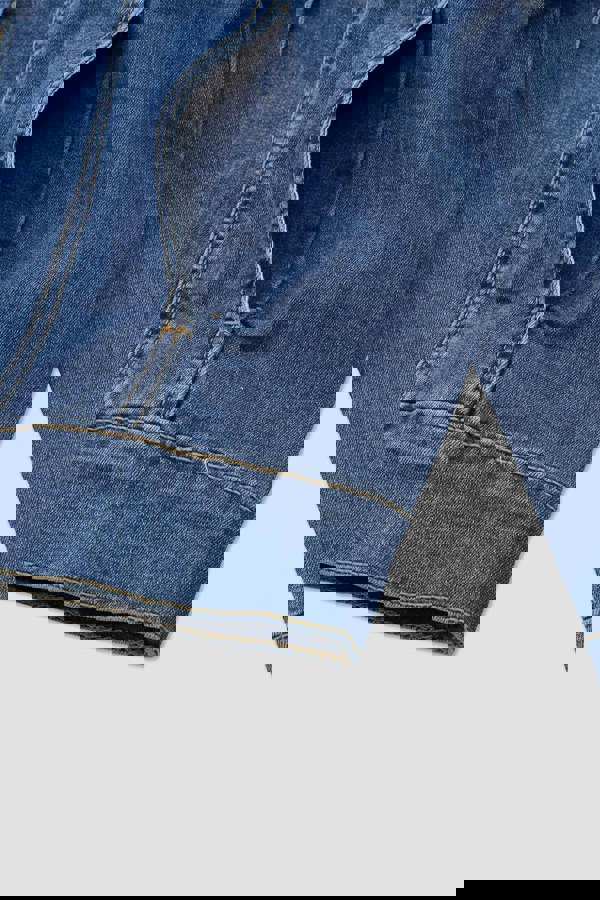 ENORSIA Mid Blue Puff Sleeve Denim Mid Wash Jacket