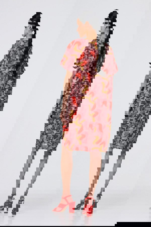 Orange | Printed Round Neck Tunic Dress