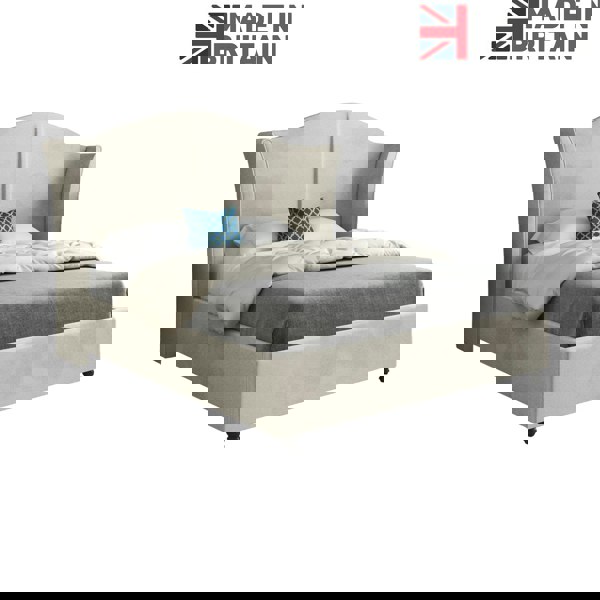 Casa Magna Zampa Curved Top Curved Winged Upholstered Soft Velvet Bed Frame - Cream