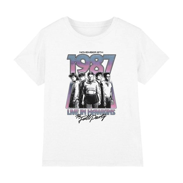 Stranger Things Kids Hawkins 1987 Group Tour Poster T-Shirt - White