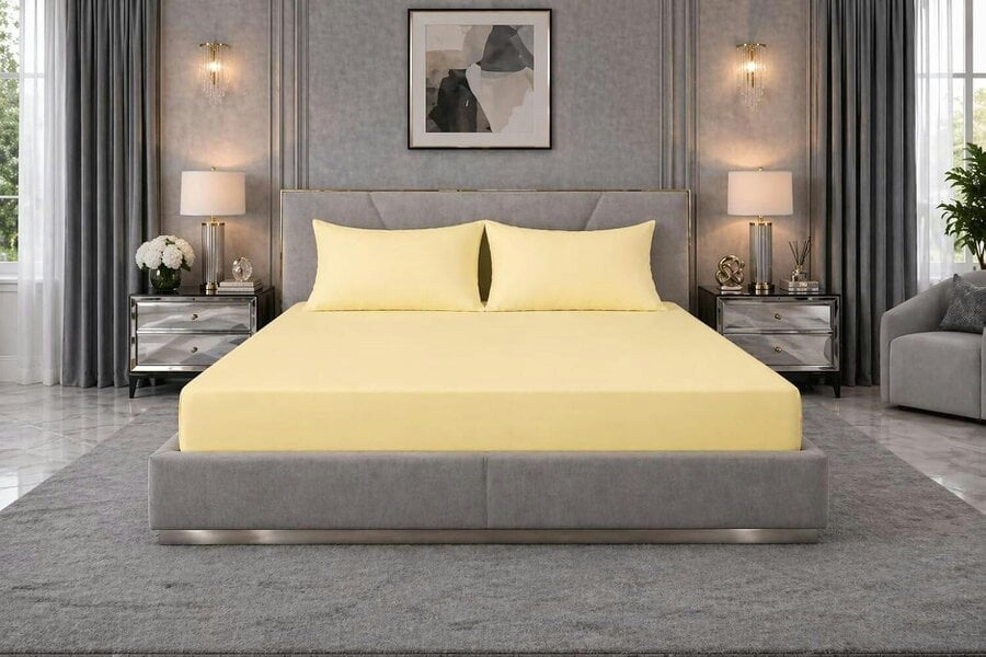 Night Zone Extra Deep Fitted Sheet 40cm – Polycotton Easy Care Bed Sheet - Lemon