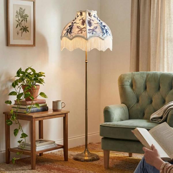 Vibrant Blue Floral Handmade Victorian Lamp Shade with White Trims Image 6