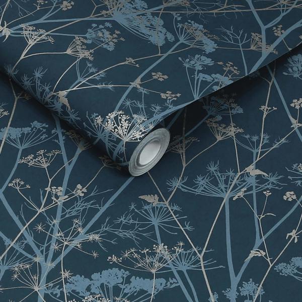 Clarissa Hulse Wild Chervil Navy & Silver Wallpaper