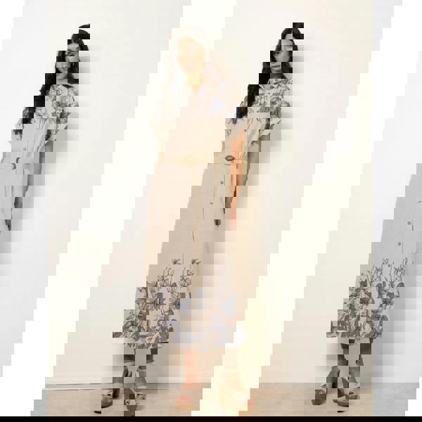 Blue Vanilla Printed Linen Belted Dress