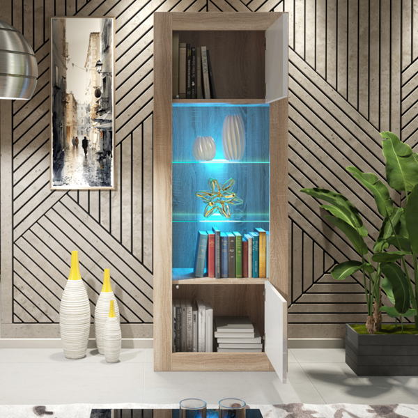 Mex Furniture 170cm Modern Display Cabinet – White High Gloss Doors