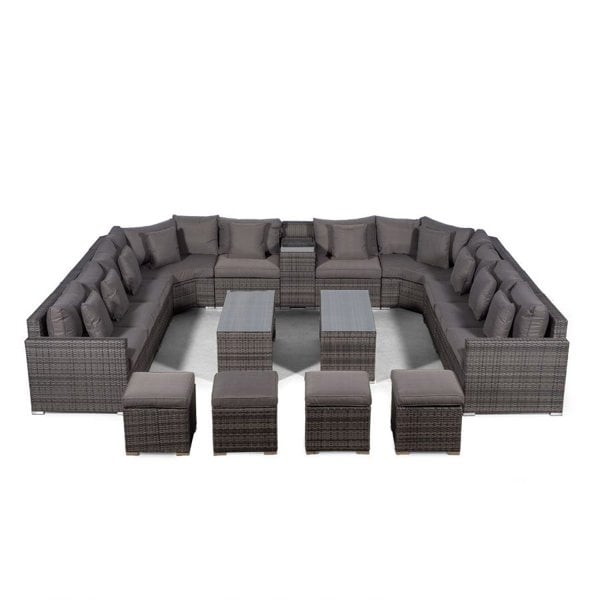 Giardino Santorini U Shape Modular 10 Seat Rattan Sofa Set With Armrest Drinks Cooler, 2 Coffee Tables & 4 Stools