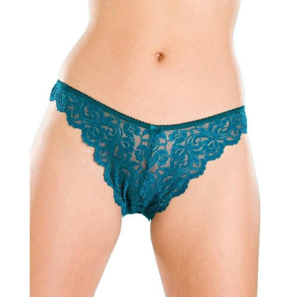 Womens Three Pack Teal Floral Lace Thongs