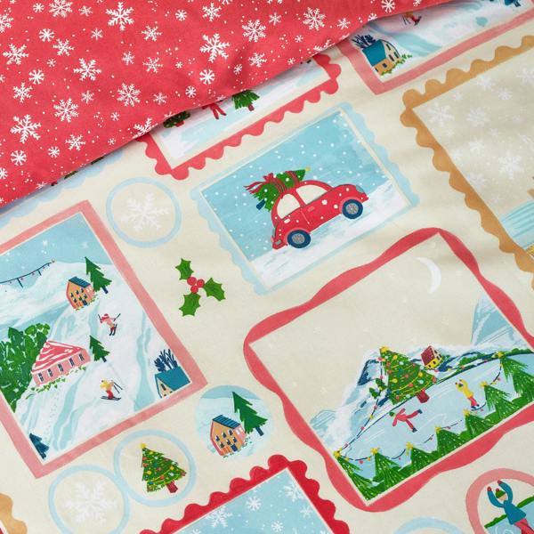 Catherine Lansfield Christmas Town Stamps Reversible Duvet Cover Set Natural