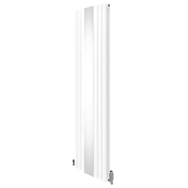 Sleek white oval mirror radiator with a modern design, measuring 1800mm x 500mm, featuring stylish valves on the sides