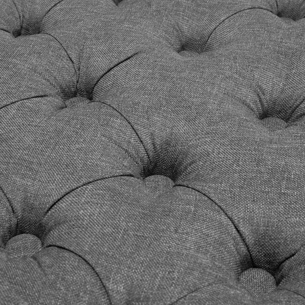Dia 75cm Linen Tufted Round Cocktail Ottoman with Solid Wood Footstools Living and Home
