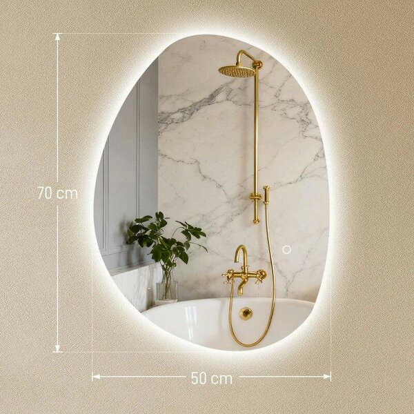 Bobobiy 70x50cm Bathroom Mirror with LED Lights, 3 Colours Dimmable, Anti-Fog, Memory & Touch Switch, IP44