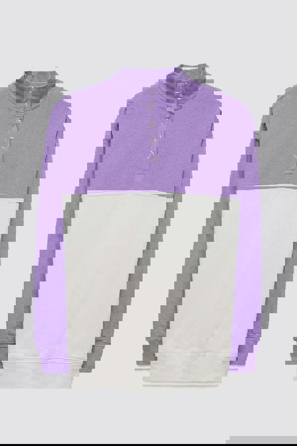 ENORSIA Colour Block LS High Neck Sweatshirt