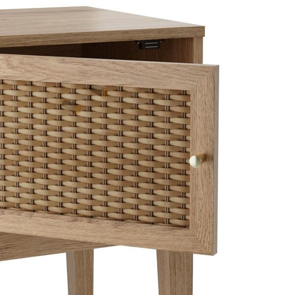 Wyld Haus Waterford Oak Wood and Rattan Bedside Table 1 Door