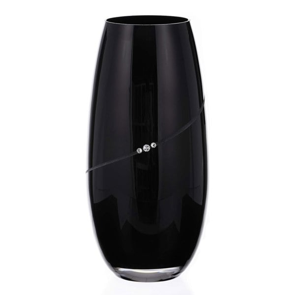 Diamante Silhouette Black Barrel Vase Adorned with Swarovski Crystals- 25cm